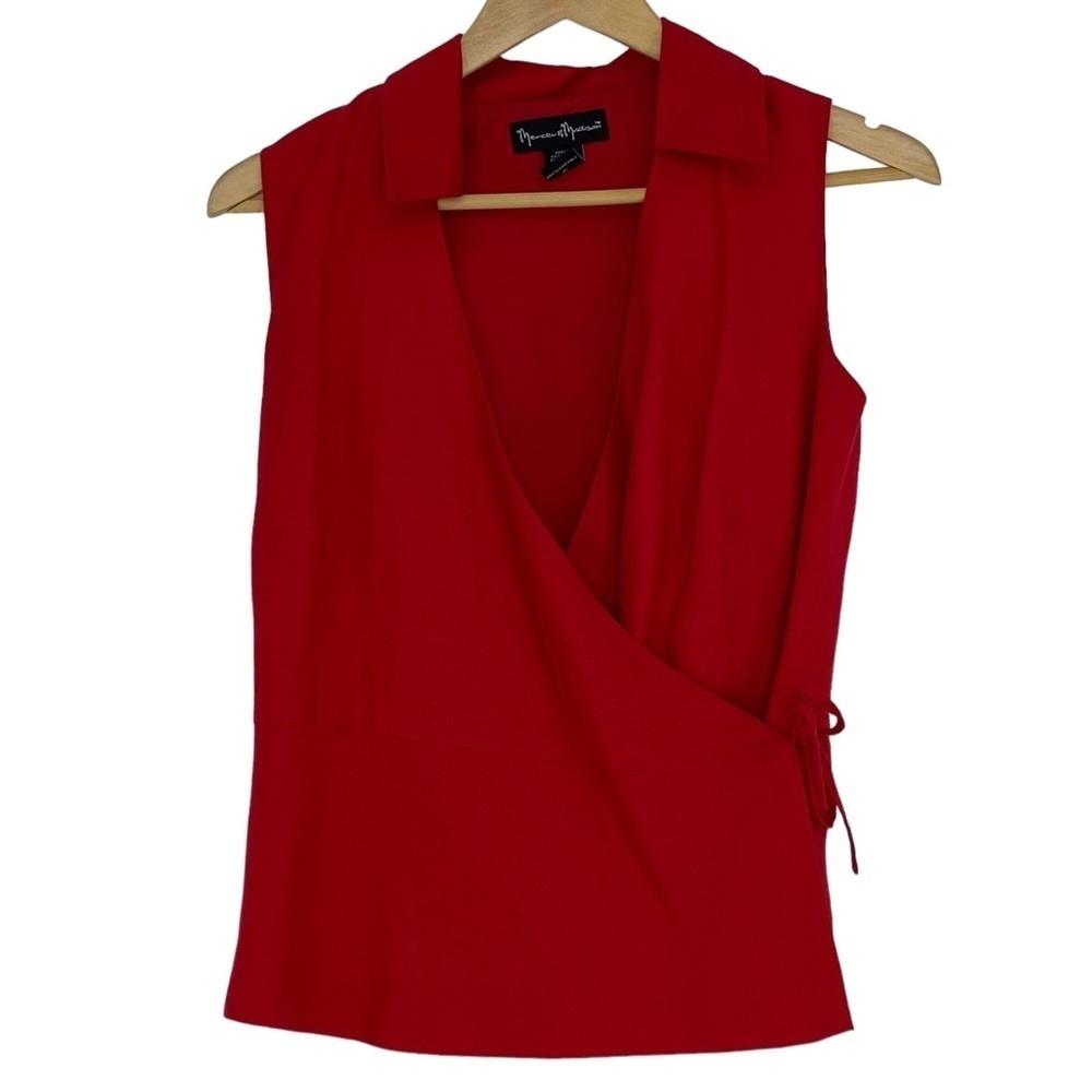 Mercer & Madison red linen blend wrap sleeveless top wms sz 4